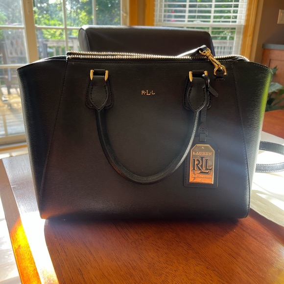 Ralph Lauren Handbags - Ralph Lauren Black Leather Satchel with Gold Hardware